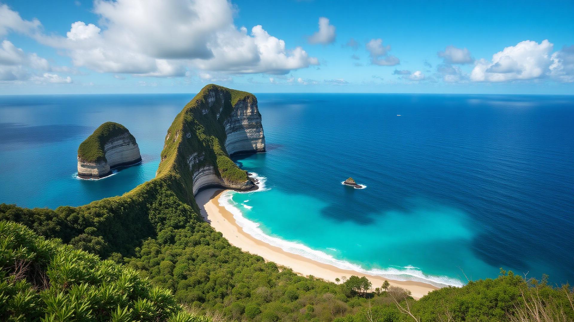 Vista aérea de Fernando de Noronha com o Morro Dois Irmãos