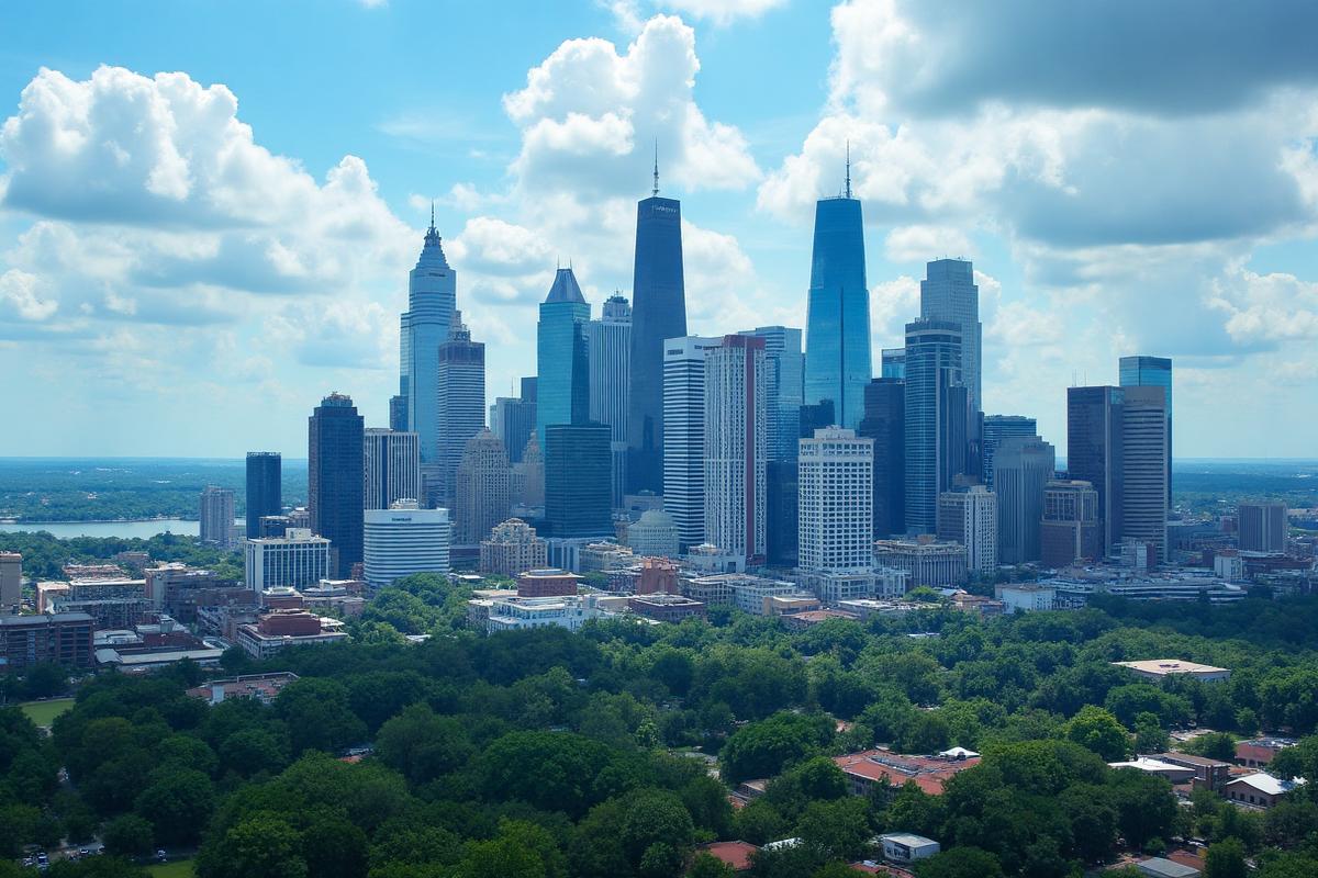 Vista panorâmica de Houston com skyline moderno e arranha-céus do centro da cidade