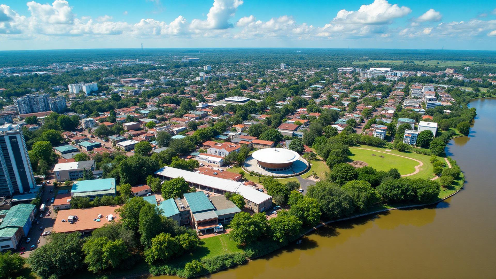 Vista aérea de Manaus mostrando o encontro das águas dos rios Negro e Solimões