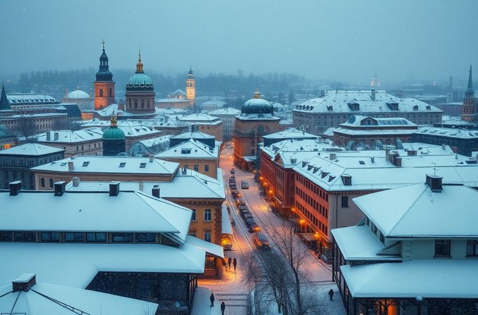 Vista de Estocolmo no inverno com neve.
