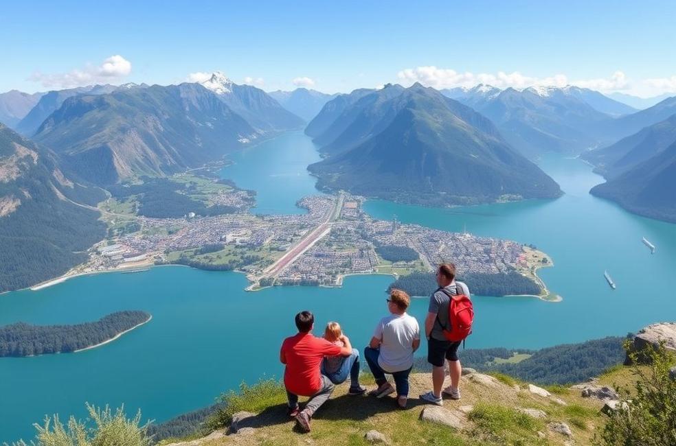 Panoramic view of Interlaken with lakes and mountains, showcasing adventure activities.