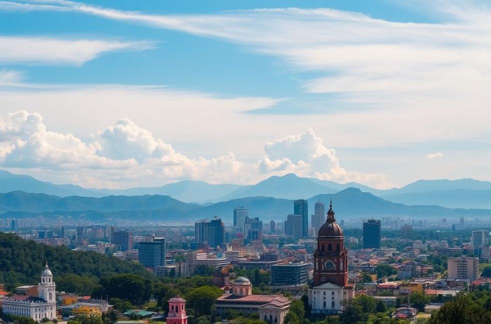 Vista deslumbrante de Bogotá com sua linha do horizonte e montanhas.