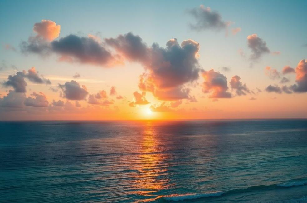 Pôr do sol deslumbrante sobre as águas de Cancún.