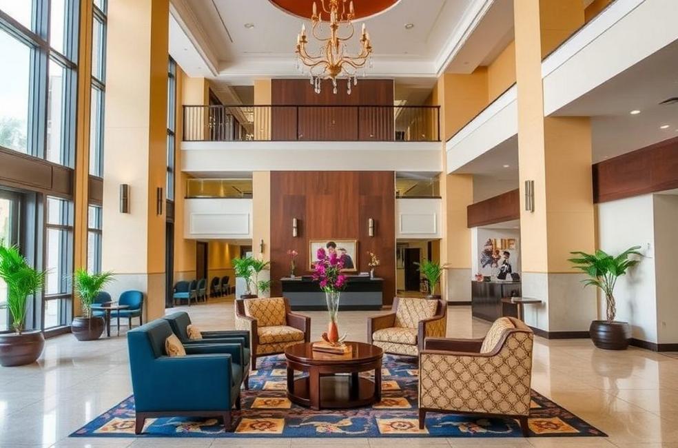 Lobby de hotel acolhedor em Belo Horizonte.