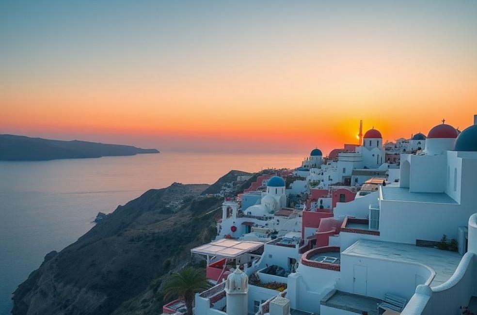 Vista deslumbrante da caldeira de Santorini.