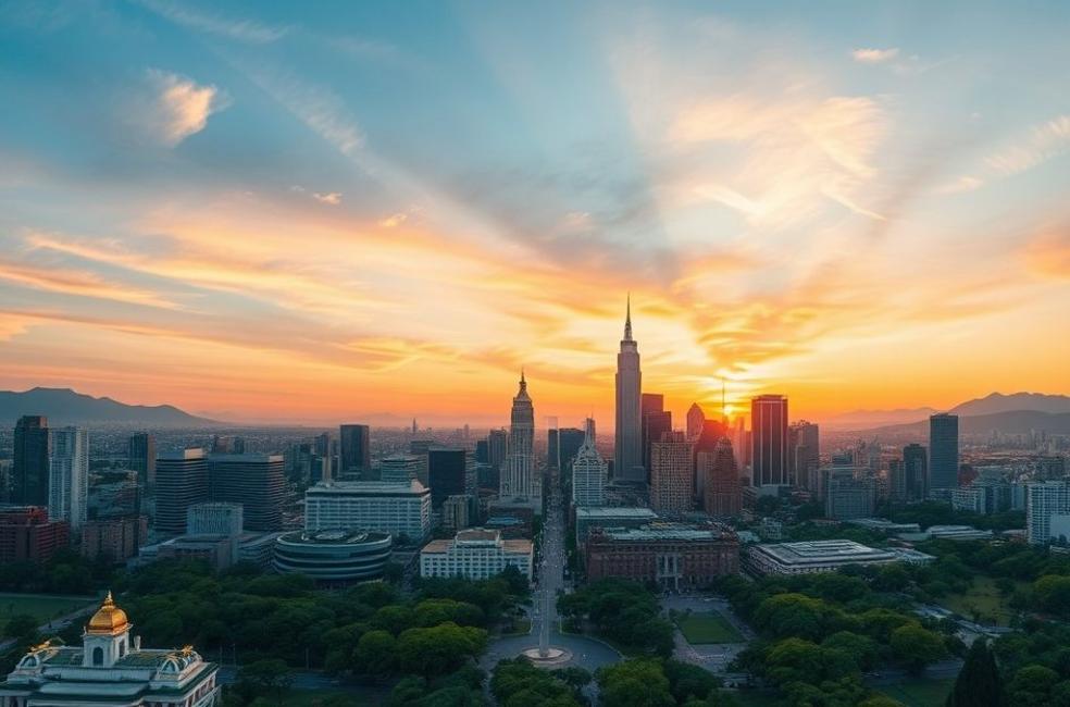 Visão panorâmica do skyline de São Paulo com arquitetura moderna e histórica.