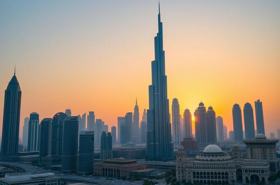 Silhueta de Dubai com vista para arranha-céus modernos