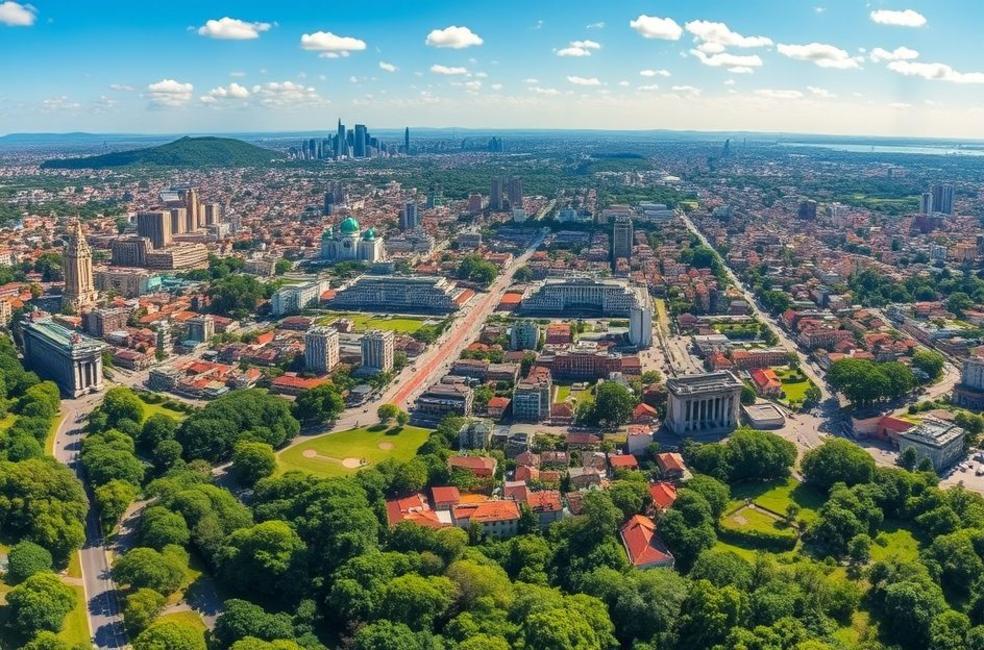Vista panorâmica de Belo Horizonte, destacando bairros e pontos turísticos icônicos.
