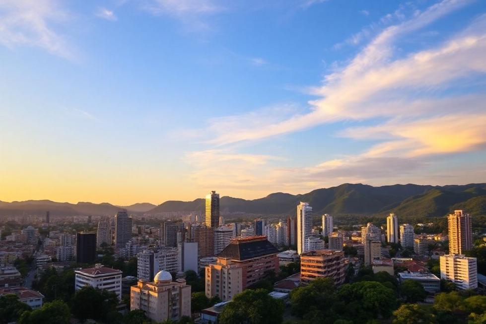 Vista panorâmica de Belo Horizonte ao pôr do sol.