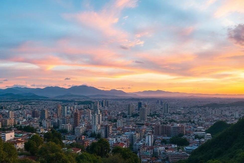 Vista panorâmica de Bogotá com suas diversas arquiteturas e natureza.