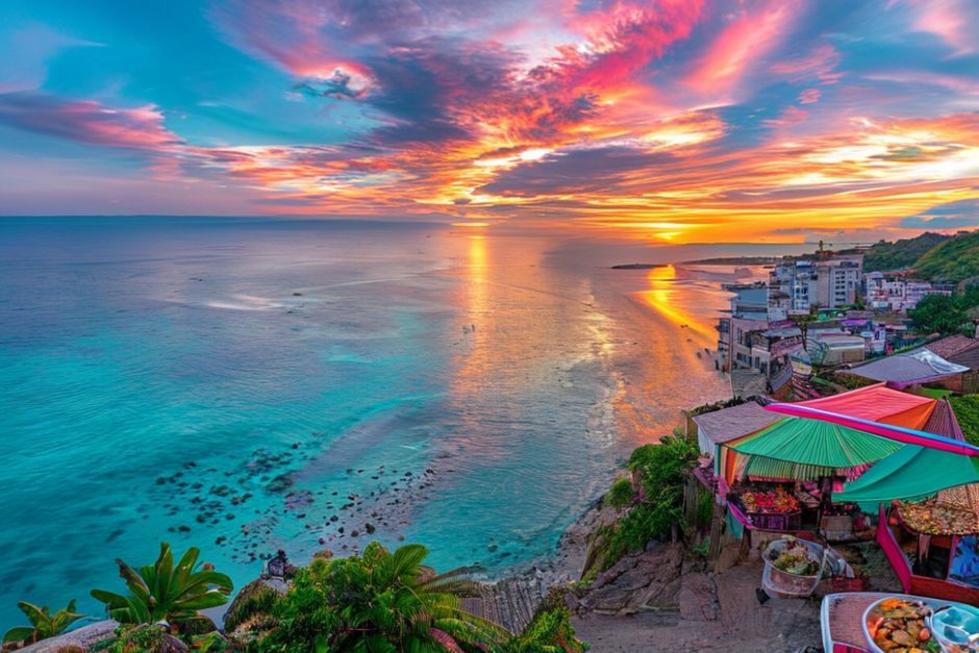 Vista da costa de Salvador, com águas azuis e praias.