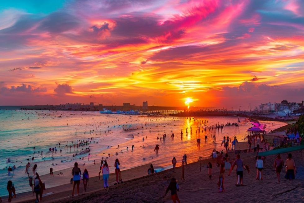 Pôr do sol em Salvador, mostrando a beleza das praias e turistas desfrutando da atmosfera local.