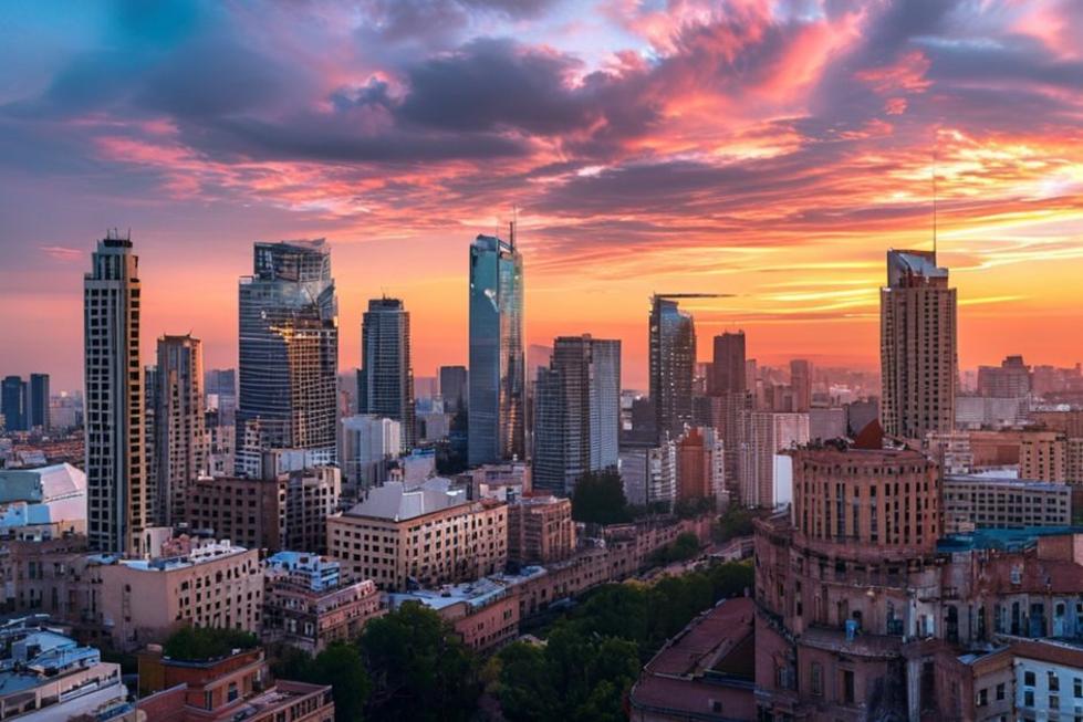 Vista panorâmica de Buenos Aires com arranha-céus e arquitetura histórica.
