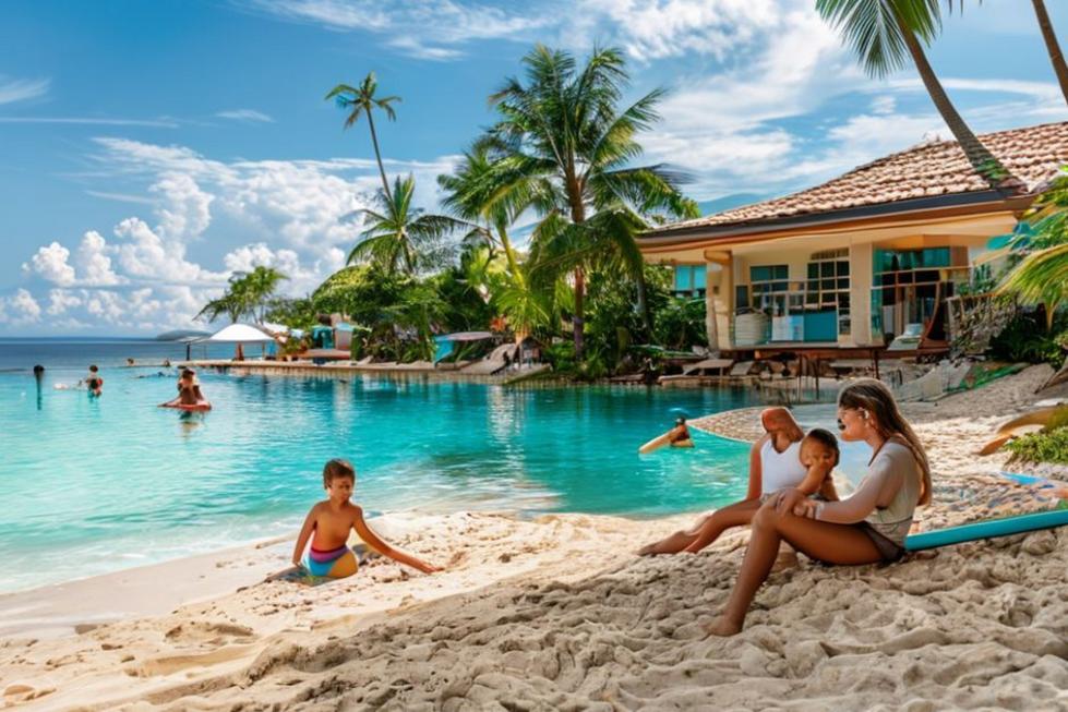Família se divertindo em um hotel de praia em Recife.