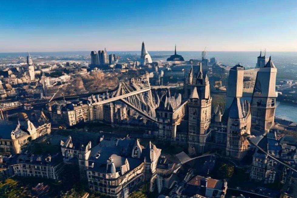Vista aérea de Londres com seus marcos icônicos.