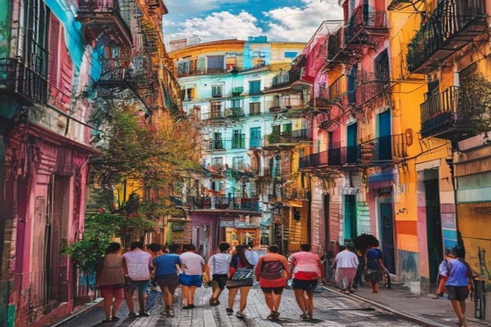 Cenas vibrantes das ruas de Buenos Aires, destacando a atmosfera alegre e colorida.