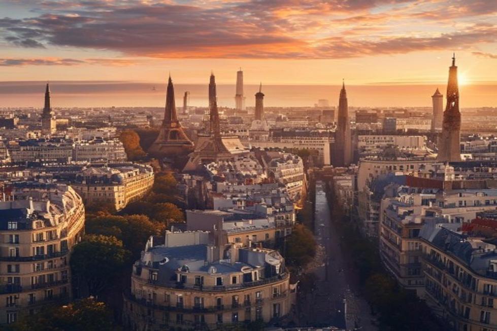 Vista icônica de Paris ao pôr do sol, simbolizando a diversidade da cidade.