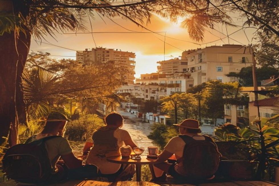 Viajantes felizes desfrutando de Curitiba com suas belezas culturais e naturais.