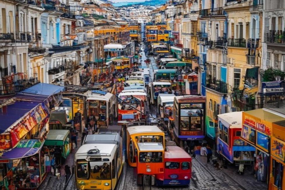 As ruas vibrantes de Lisboa, cheias de vida e cultura.