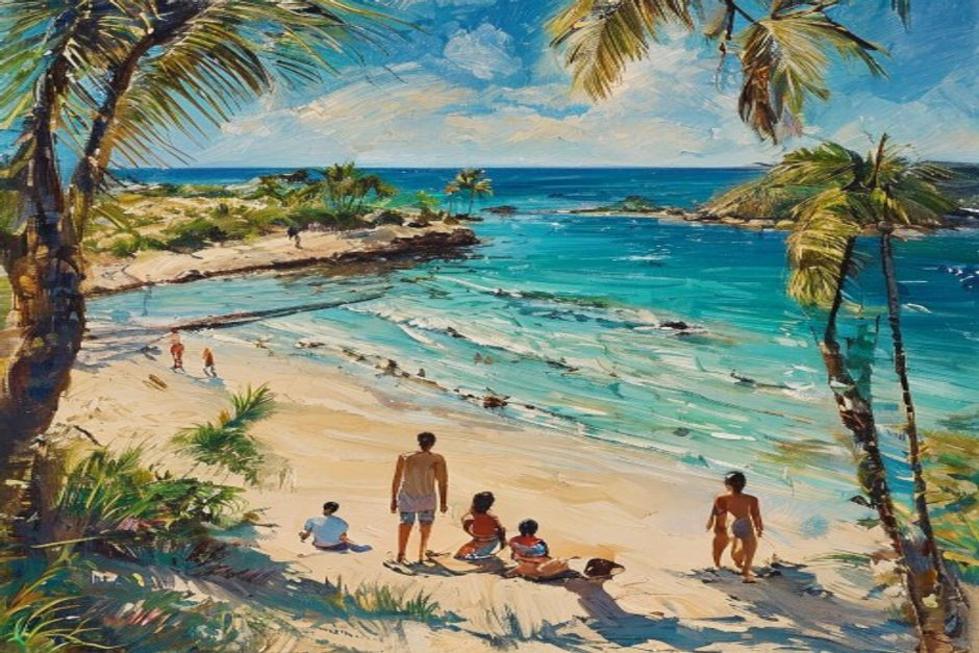 Praia de Salvador com pessoas se divertindo sob o sol, simbolizando a atração da cidade.