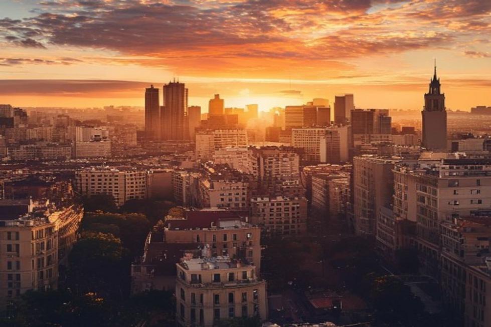 Vista da cidade de Buenos Aires durante o pôr do sol.