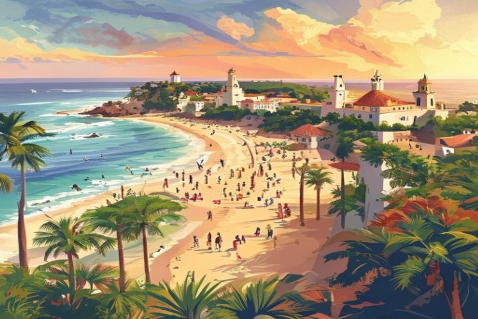 Vista vibrante de Fortaleza com turistas aproveitando a cidade.