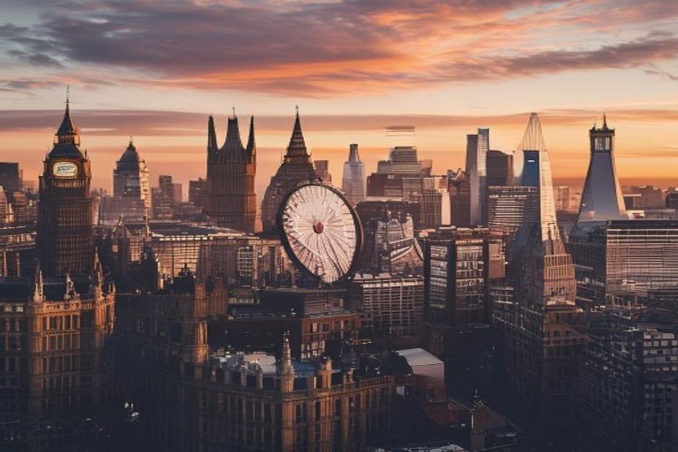 Vista do horizonte de Londres ao pôr do sol, ideal para viajantes.