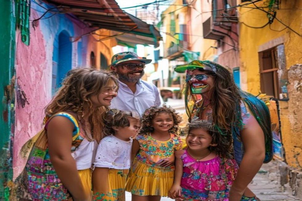 Família se divertindo durante uma viagem a Salvador.