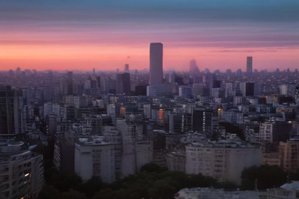 Vista do skyline de Buenos Aires ao entardecer.